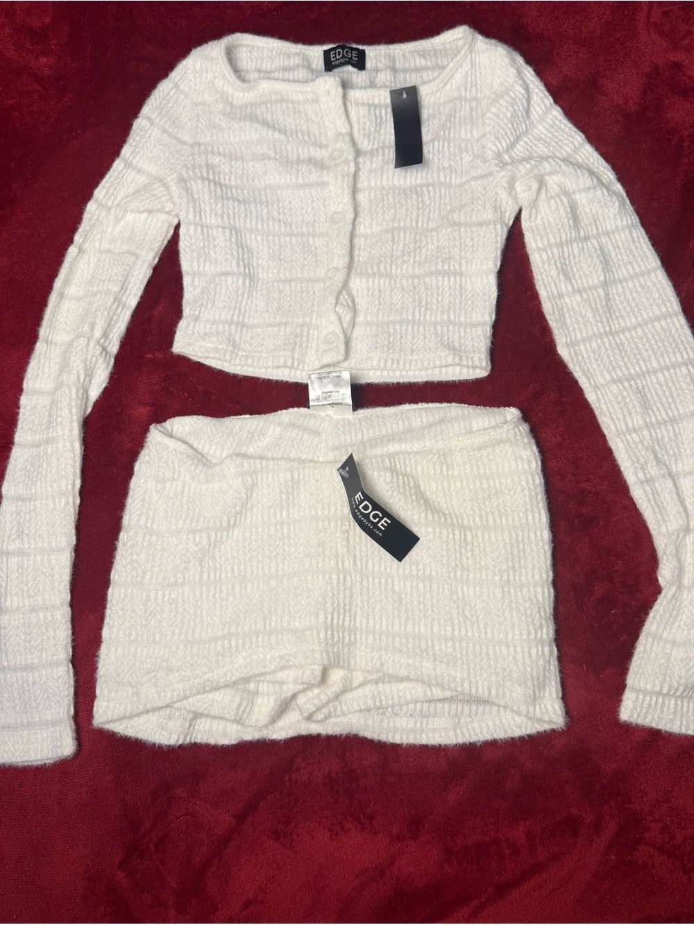 edge White Textured Two-Piece Skirt Set
